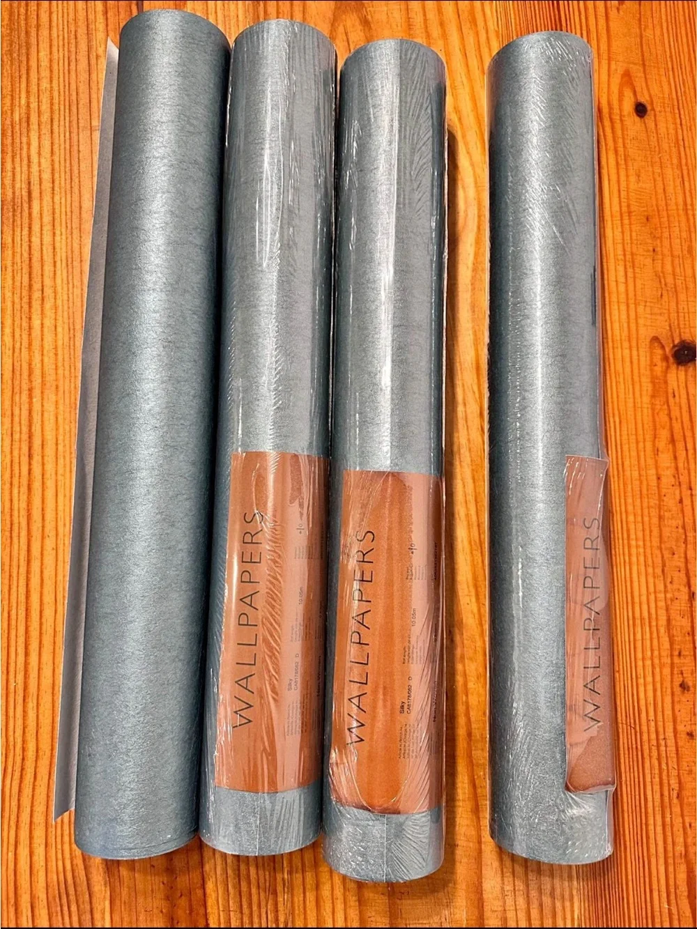 Metallic Silver blue  Wallpaper Rolls - 4 Pack